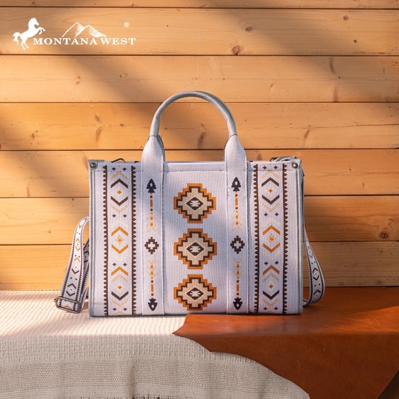 Montana West Handbags - Montana West Aztec Retro Arrows Dual Sided Print Large Tote/Crossbody- Jean